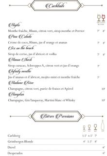 Carte des cocktails et des bières pressions