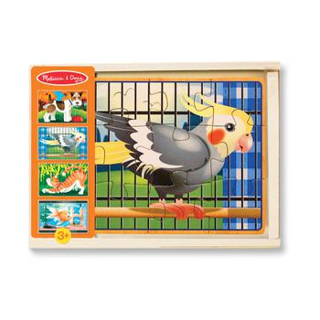 Coffret 4 puzzles bois : la ferme les animaux familiers les jouets