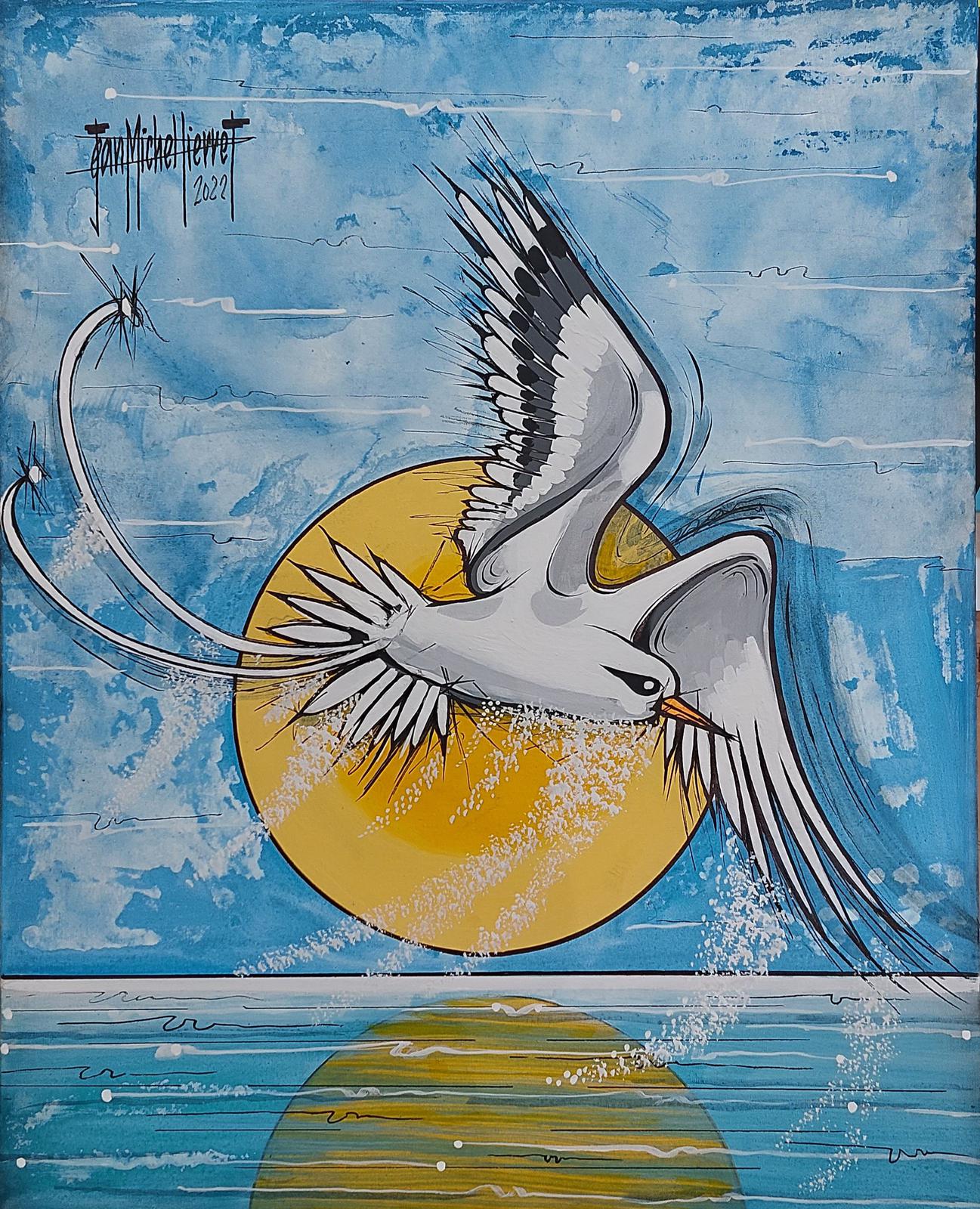 Le paille en queue au coucher de soleil à La Saline Les Bains Jean